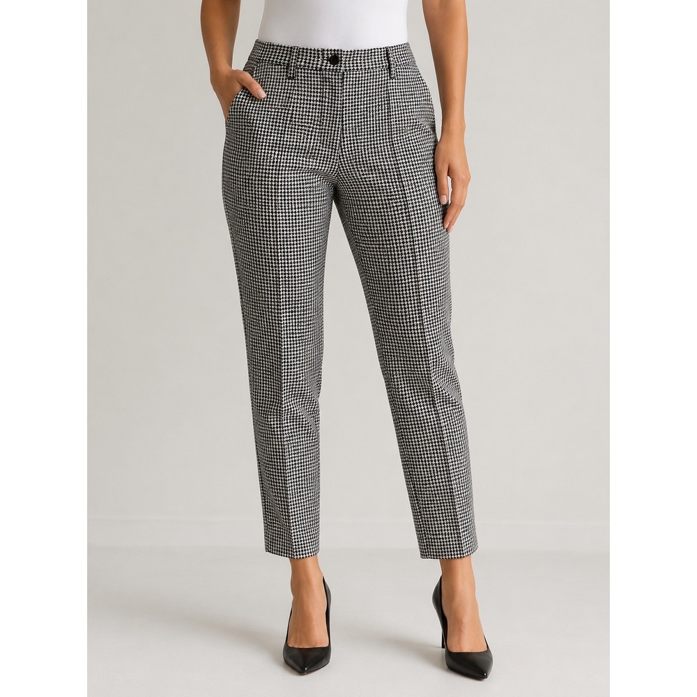 Unbranded Houndstooth Plaid Dress Pants Black White Slim Tapered Trousers Small